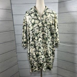 Tommy Bahama Men's Hawaiian Button Up Shirt Floral Green 100% Silk Size M